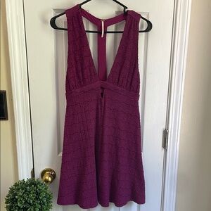 Free People Purple Ruched Cut Out Mini Dress